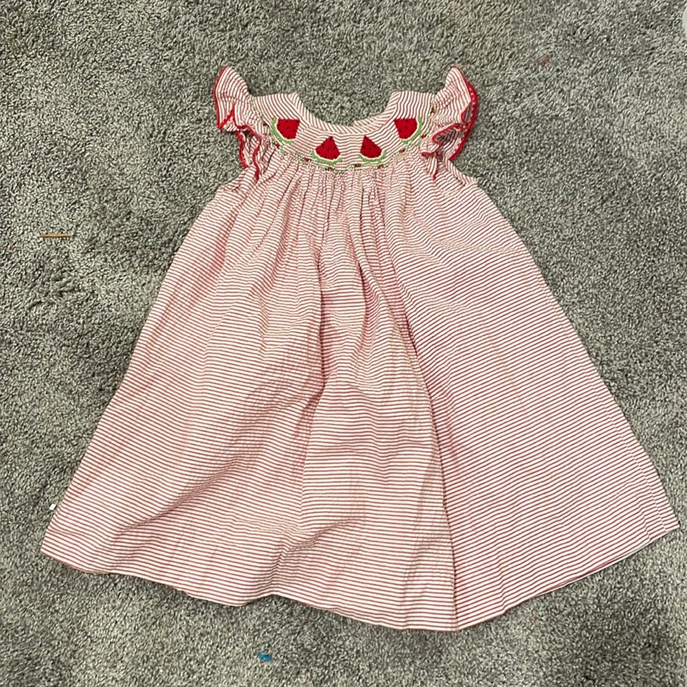 Southern Sunshine Kids smocked seersucker watermelon dress